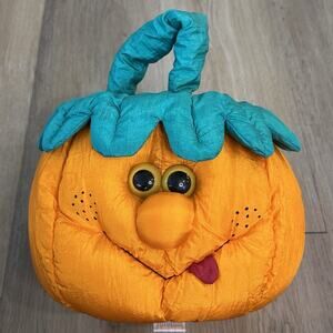 Vintage 90s Jack O Lantern Pumpkin TrickOTreat Halloween Basket Parachute Nylon